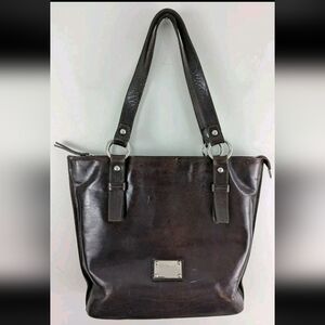 Valentina Italian Leather Purse Large Zip Tote Shoulder Satchel Bag Dark Brown